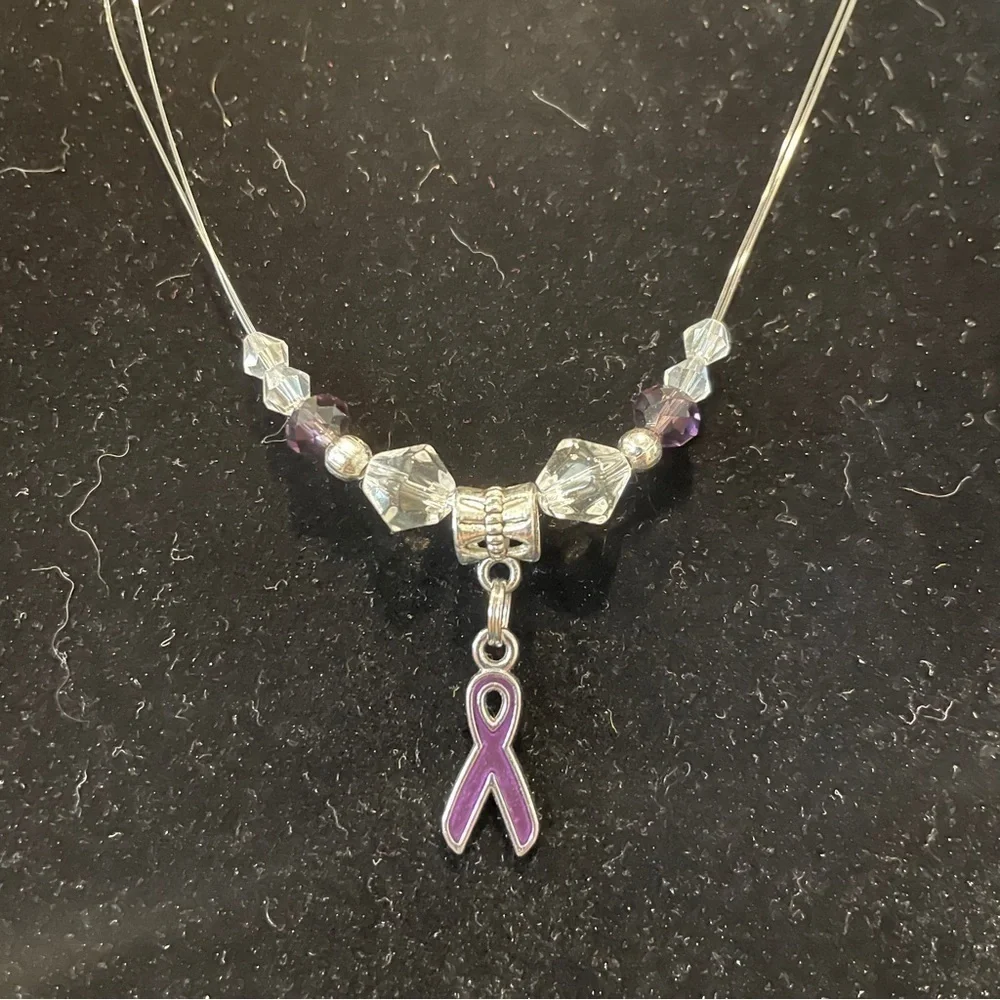Cancer awareness necklace with purple ribbon